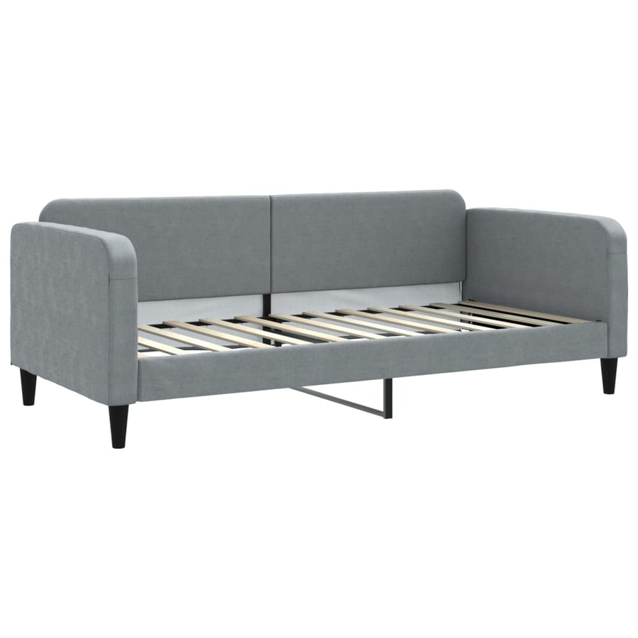 Slaapbank Onderschuifbed En Matrassen Stof 90 x 200 cm Lichtgrijs met onderschuifbed en matras