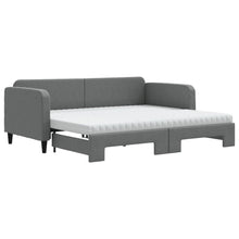 Slaapbank Onderschuifbed Matrassen Stof 90 x 200 cm Donkergrijs met onderschuifbed en matras