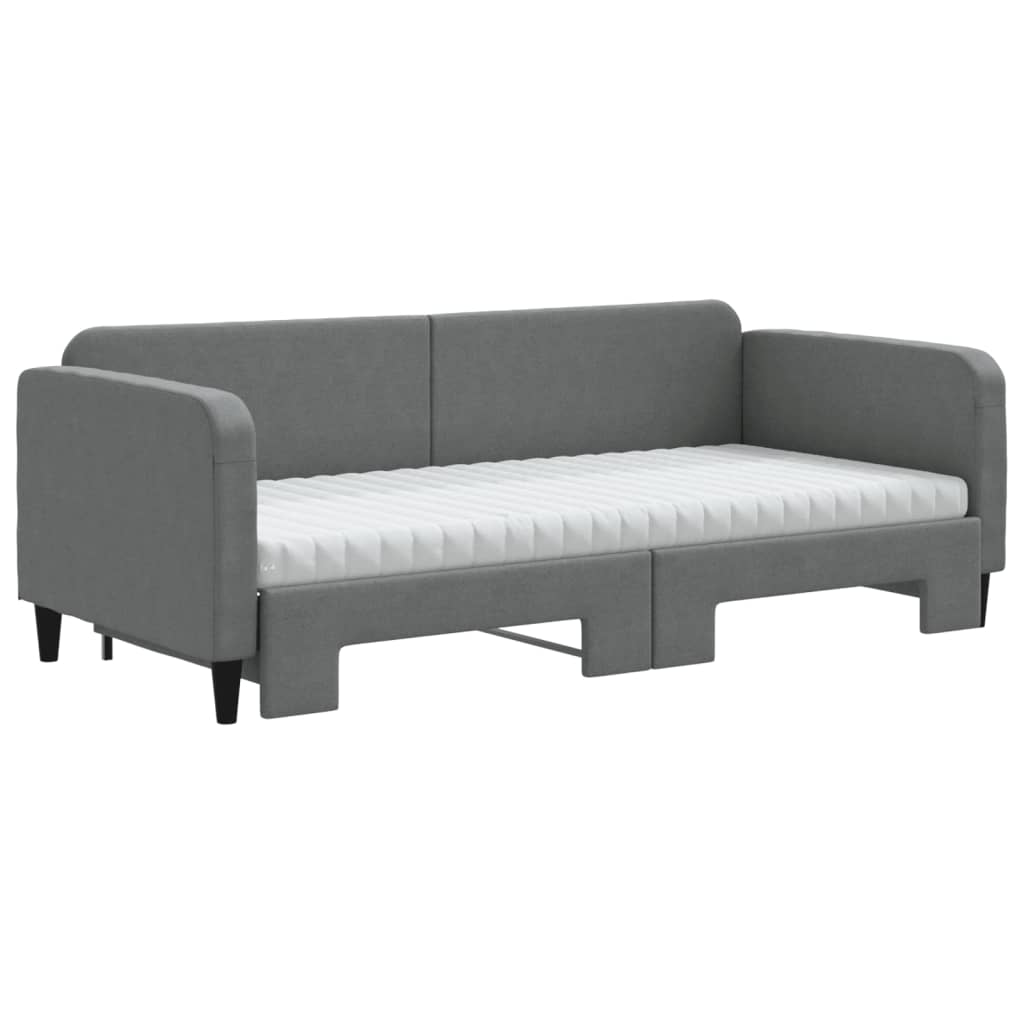 Slaapbank Onderschuifbed Matrassen Stof 90 x 200 cm Donkergrijs met onderschuifbed en matras