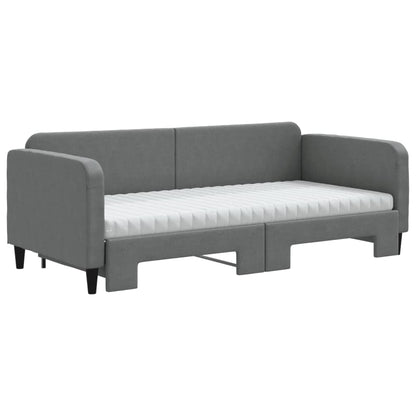 Slaapbank Onderschuifbed Matrassen Stof 90 x 200 cm Donkergrijs met onderschuifbed en matras
