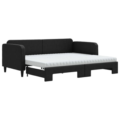 Slaapbank Sen Stof 90 x 200 cm Zwart met onderschuifbed en matras