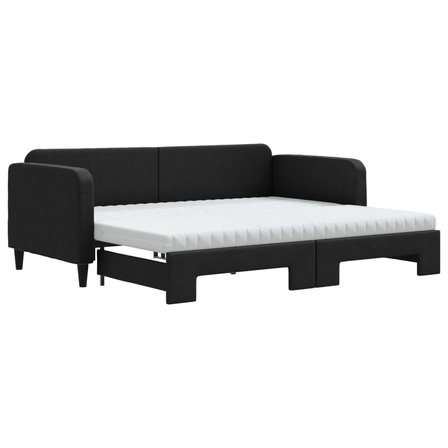 Slaapbank Sen Stof 90 x 200 cm Zwart met onderschuifbed en matras