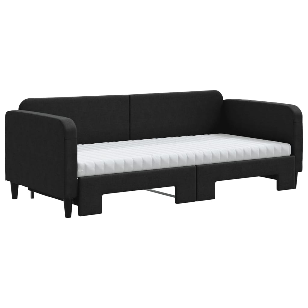 Slaapbank Sen Stof 90 x 200 cm Zwart met onderschuifbed en matras