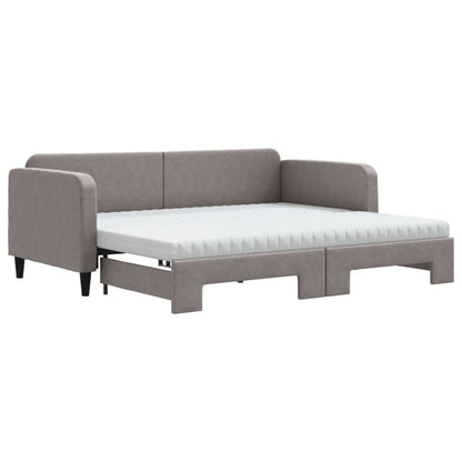 Slaapbank Met Onderschuifbed En Matrassen 90X200 Cm Stof Taupe Taupe 90 x 200 cm
