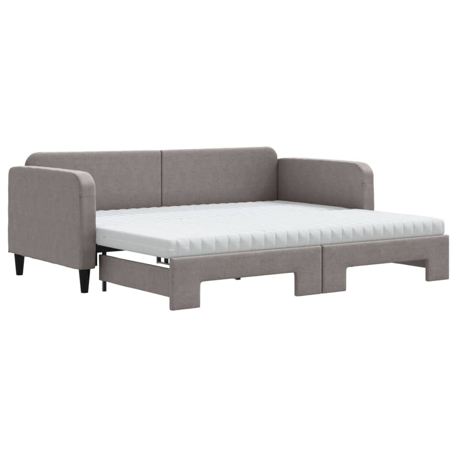 Slaapbank Met Onderschuifbed En Matrassen 90X200 Cm Stof Taupe Taupe 90 x 200 cm