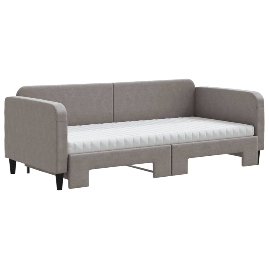 Slaapbank Met Onderschuifbed En Matrassen 90X200 Cm Stof Taupe Taupe 90 x 200 cm