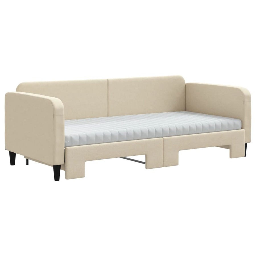 Slaapbank Sen Stof 90 x 200 cm Crème met onderschuifbed en matras