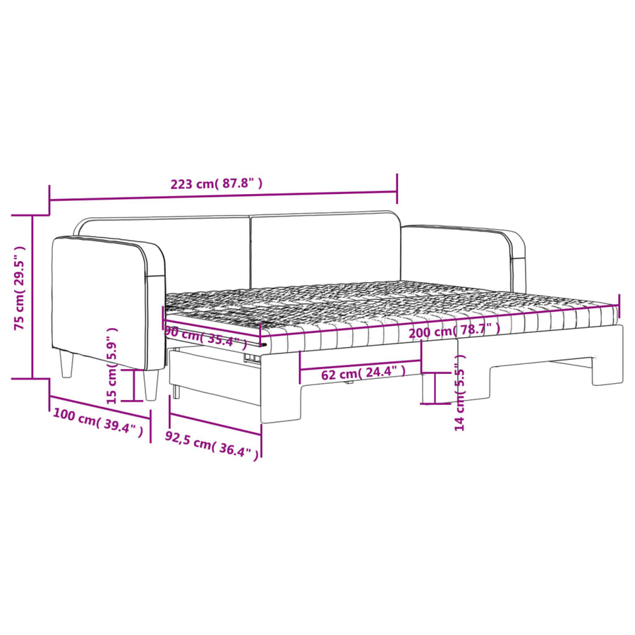 Slaapbank Sen Stof 90 x 200 cm Crème met onderschuifbed en matras