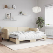 Slaapbank met onderschuifbed 90x200 cm stof crème
