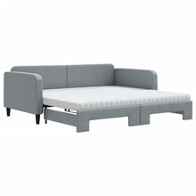 Slaapbank Onderschuifbed Matrassen Stof 100 x 200 cm Lichtgrijs met onderschuifbed en matras