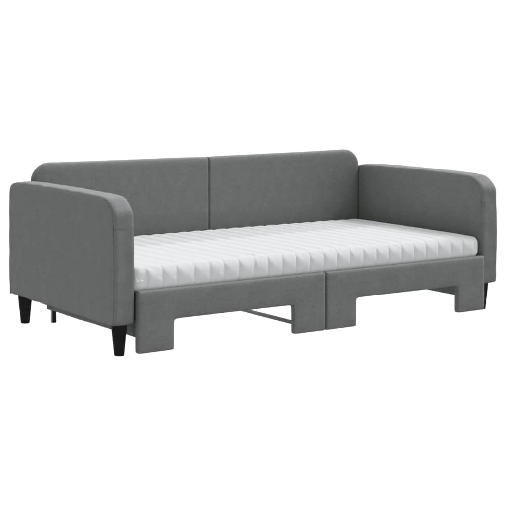 Slaapbank Onderschuifbed Matrassen Stof Donkergroen 100 x 200 cm Donkergrijs met onderschuifbed en matras