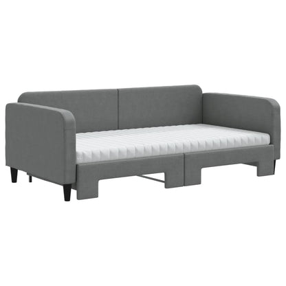 Slaapbank Onderschuifbed Matrassen Stof Donkergroen 100 x 200 cm Donkergrijs met onderschuifbed en matras