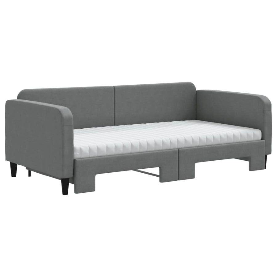 Slaapbank Onderschuifbed Matrassen Stof Donkergroen 100 x 200 cm Donkergrijs met onderschuifbed en matras