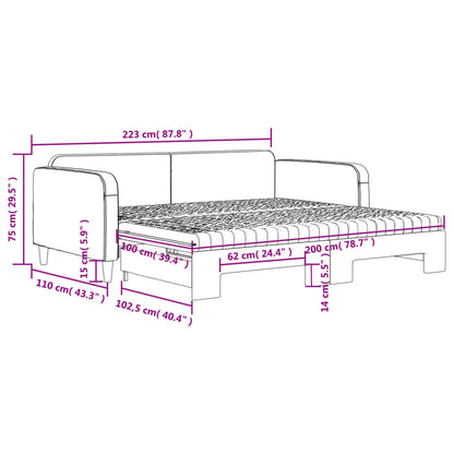 Slaapbank Onderschuifbed Matrassen Stof Donkergroen 100 x 200 cm Donkergrijs met onderschuifbed en matras