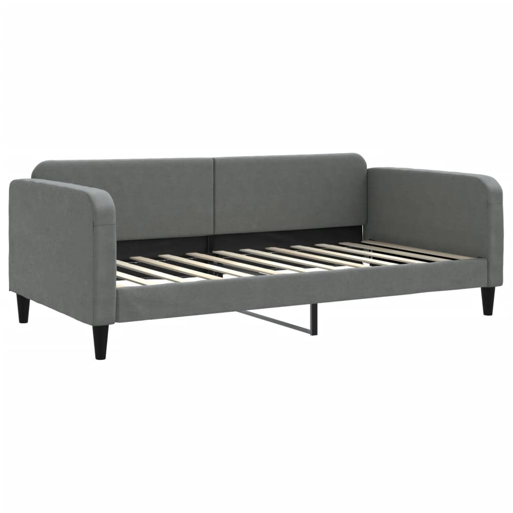 Slaapbank Onderschuifbed Matrassen Stof Donkergroen 100 x 200 cm Donkergrijs met onderschuifbed en matras
