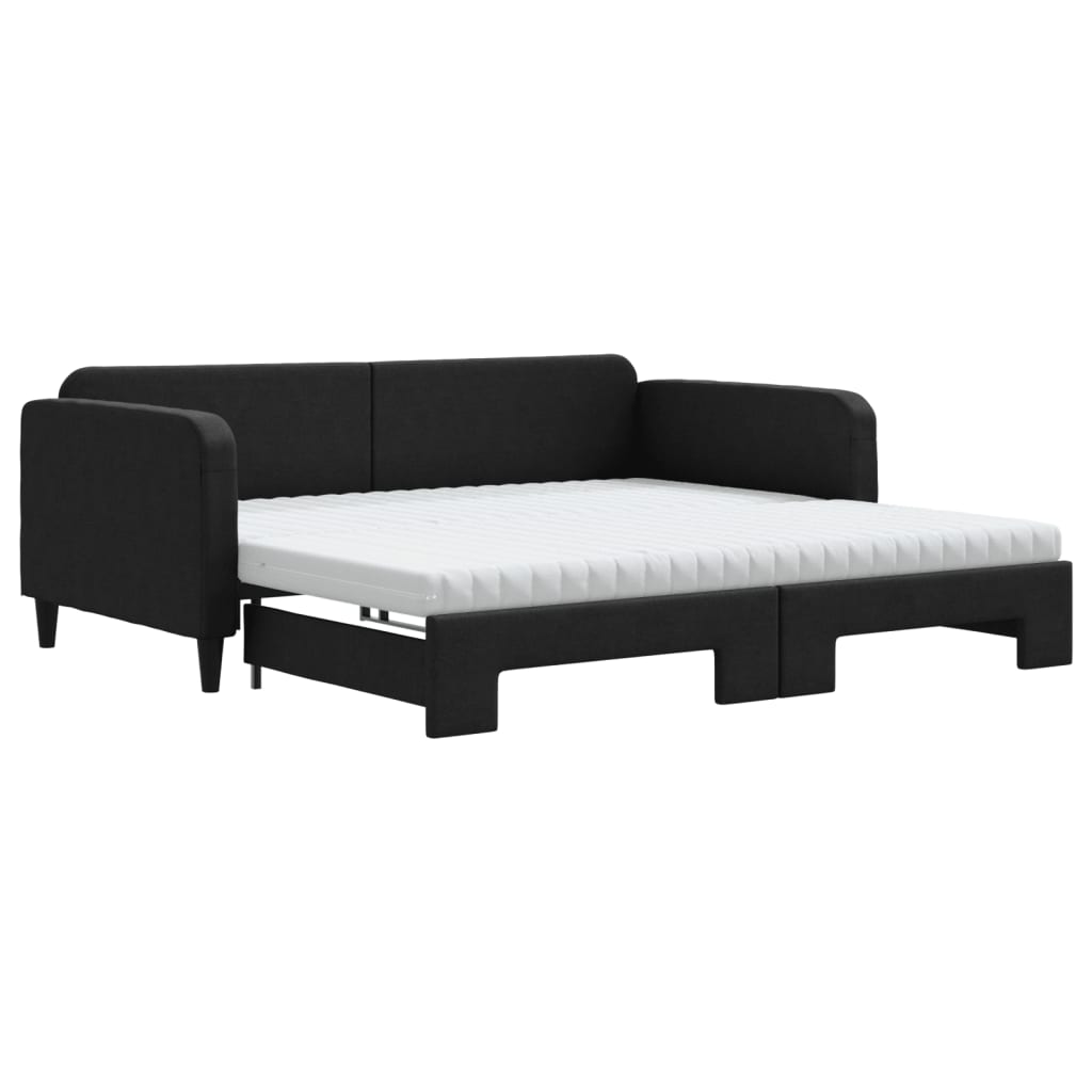 Slaapbank Sen Stof 100 x 200 cm Zwart met onderschuifbed en matras