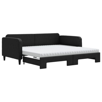 Slaapbank Sen Stof 100 x 200 cm Zwart met onderschuifbed en matras