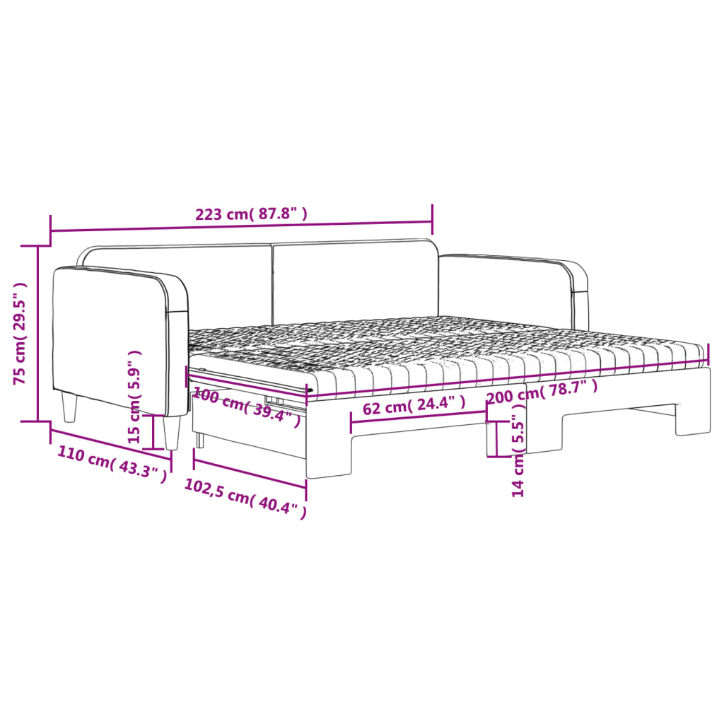 Slaapbank Sen Stof 100 x 200 cm Zwart met onderschuifbed en matras