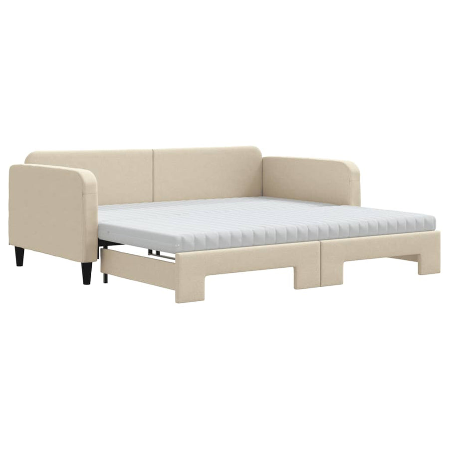 Slaapbank Sen Stof 100 x 200 cm Crème met onderschuifbed en matras