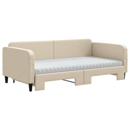 Slaapbank Sen Stof 100 x 200 cm Crème met onderschuifbed en matras
