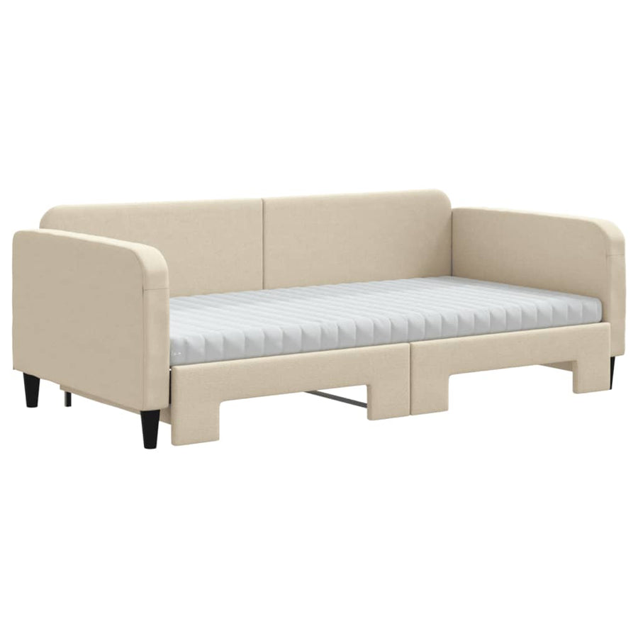Slaapbank Sen Stof 100 x 200 cm Crème met onderschuifbed en matras
