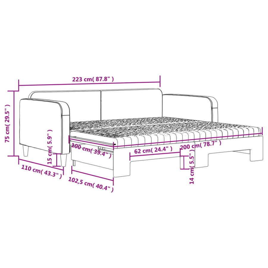 Slaapbank Sen Stof 100 x 200 cm Crème met onderschuifbed en matras