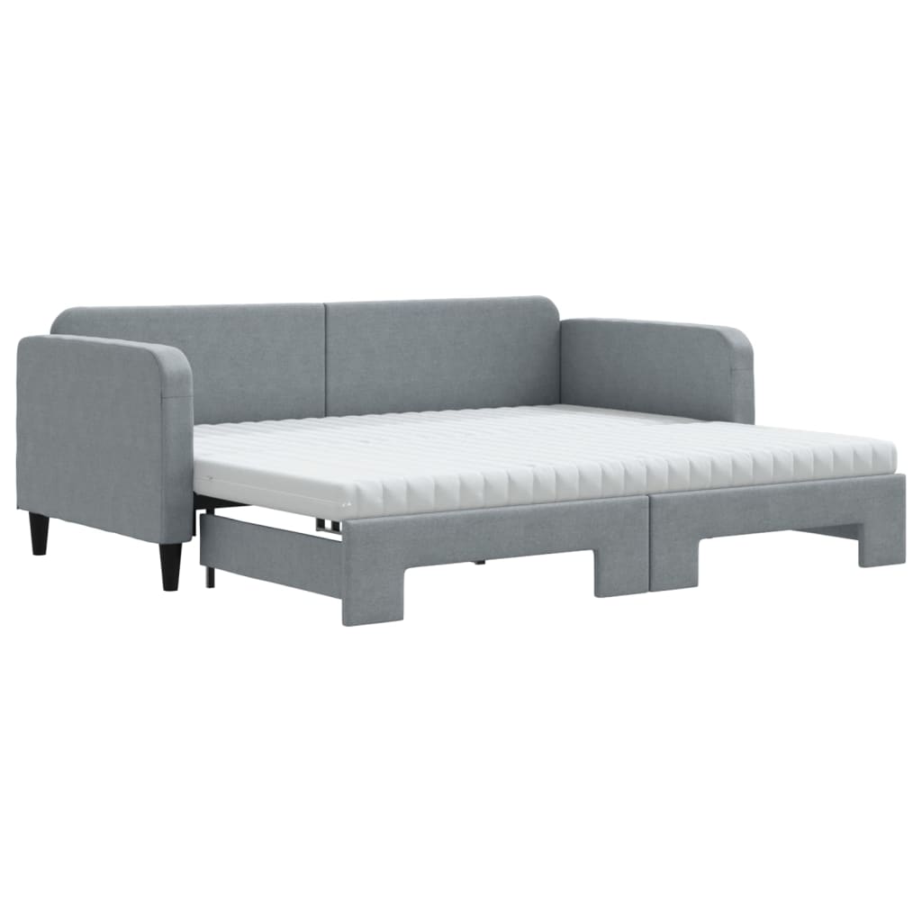 Slaapbank onderschuifbed en matrassen 90x190 cm stof lichtgrijs