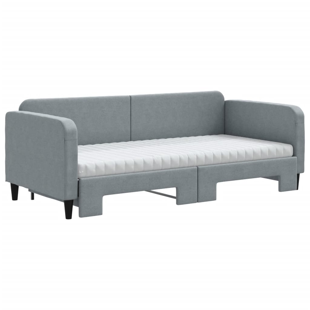 Slaapbank onderschuifbed en matrassen 90x190 cm stof lichtgrijs