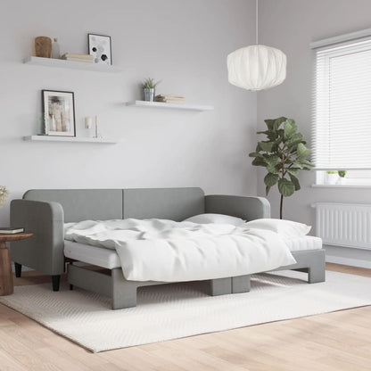 Slaapbank onderschuifbed en matrassen 90x190 cm stof lichtgrijs