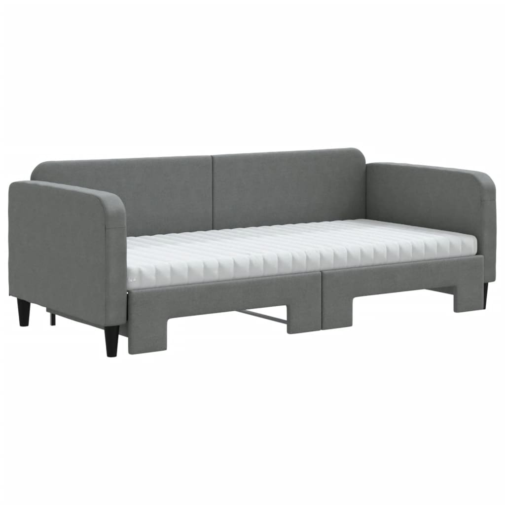 Slaapbank Onderschuifbed Matrassen Stof Donkergroen 90 x 190 cm Donkergrijs met onderschuifbed en matras