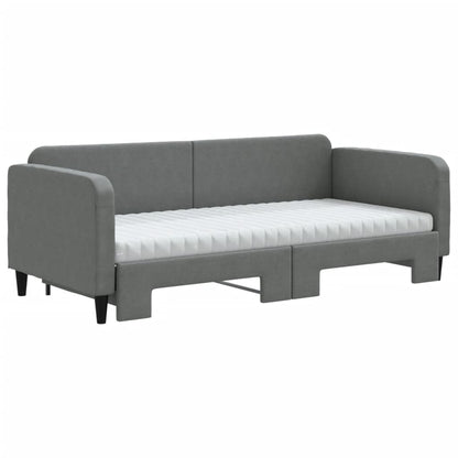 Slaapbank Onderschuifbed Matrassen Stof Donkergroen 90 x 190 cm Donkergrijs met onderschuifbed en matras