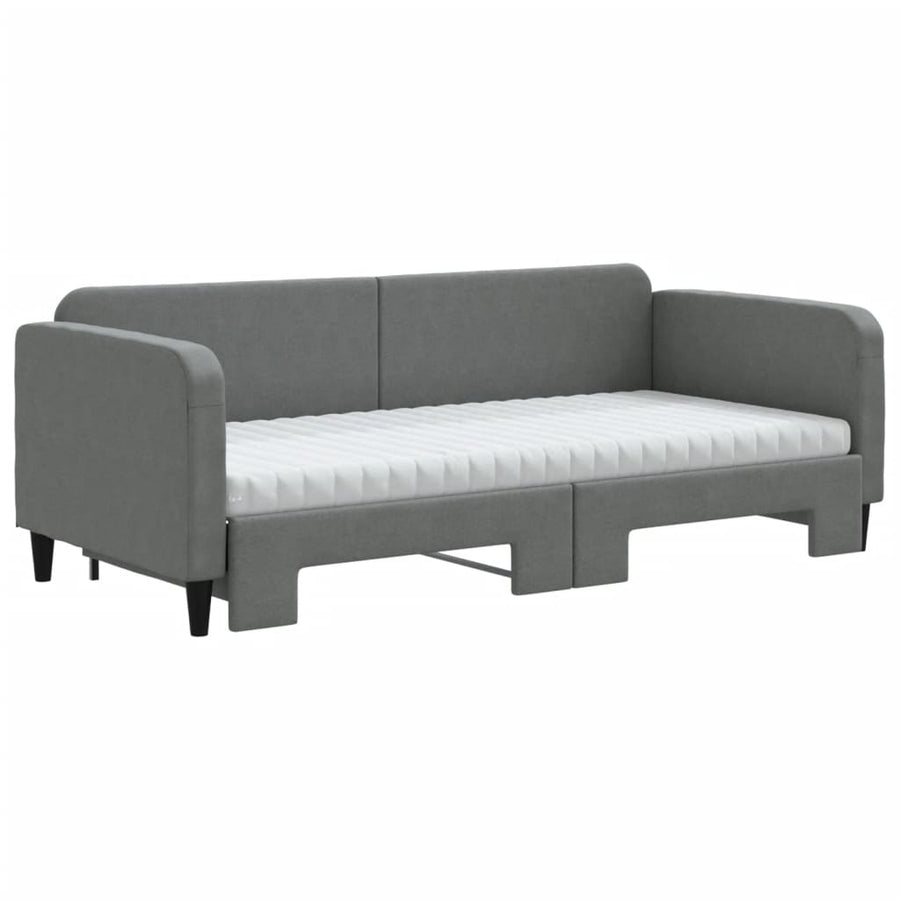 Slaapbank Onderschuifbed Matrassen Stof Donkergroen 90 x 190 cm Donkergrijs met onderschuifbed en matras