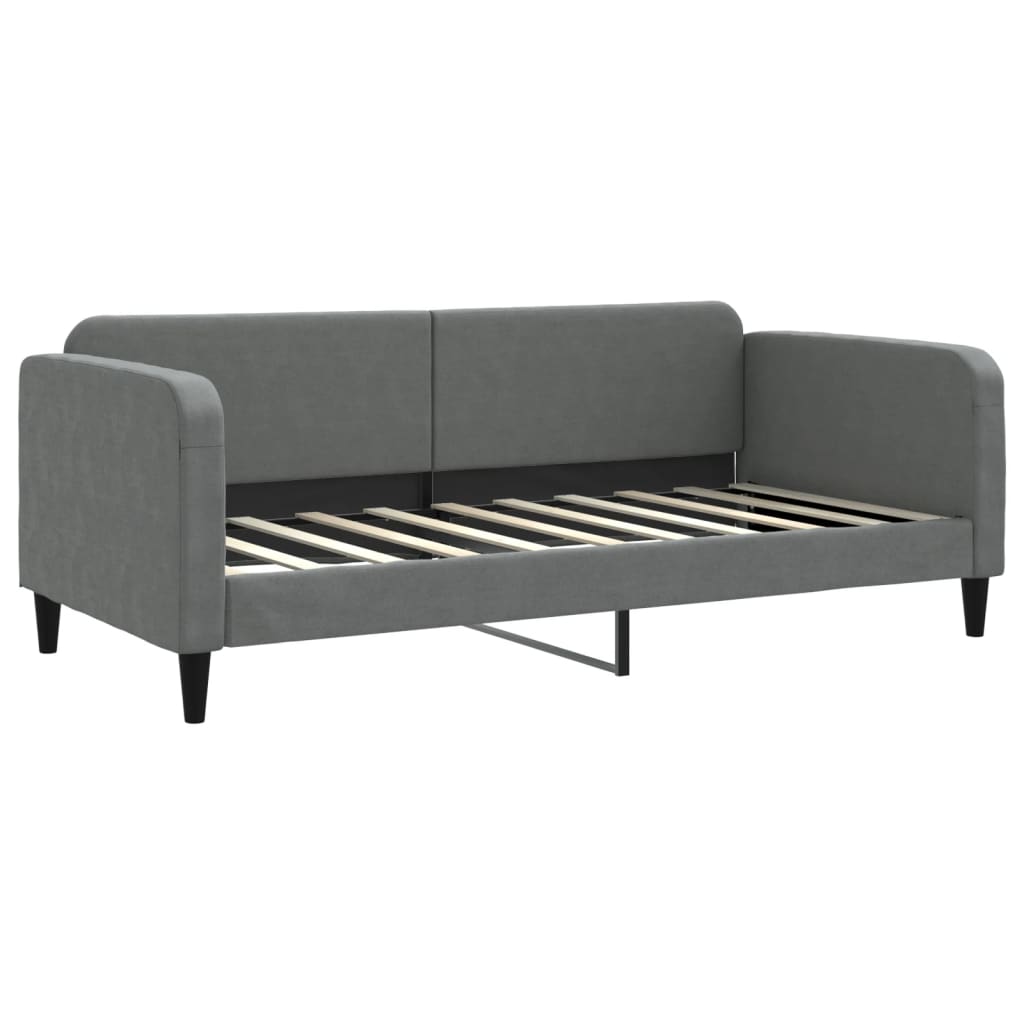 Slaapbank Onderschuifbed Matrassen Stof Donkergroen 90 x 190 cm Donkergrijs met onderschuifbed en matras
