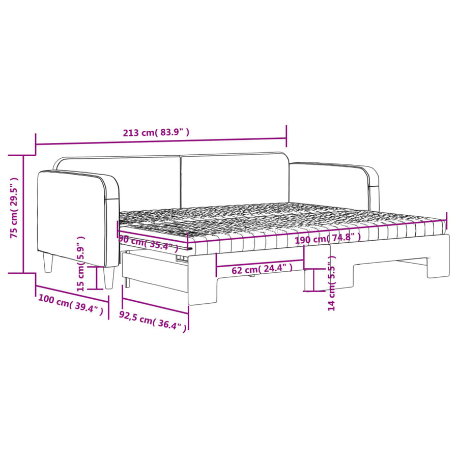 Slaapbank Met Onderschuifbed En Matrassen Stof 90 x 190 cm