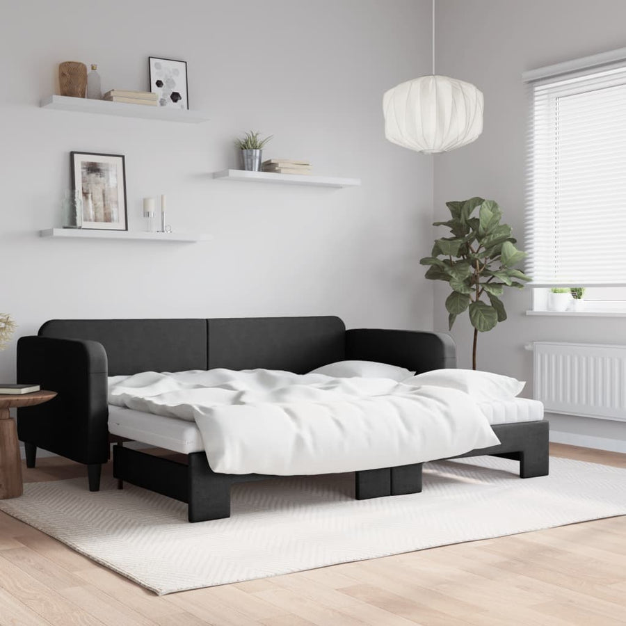 Slaapbank Met Onderschuifbed En Matrassen Stof 90 x 190 cm