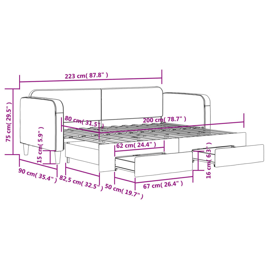 Slaapbank S Stof 80 x 200 cm Lichtgrijs met onderschuifbed en lade