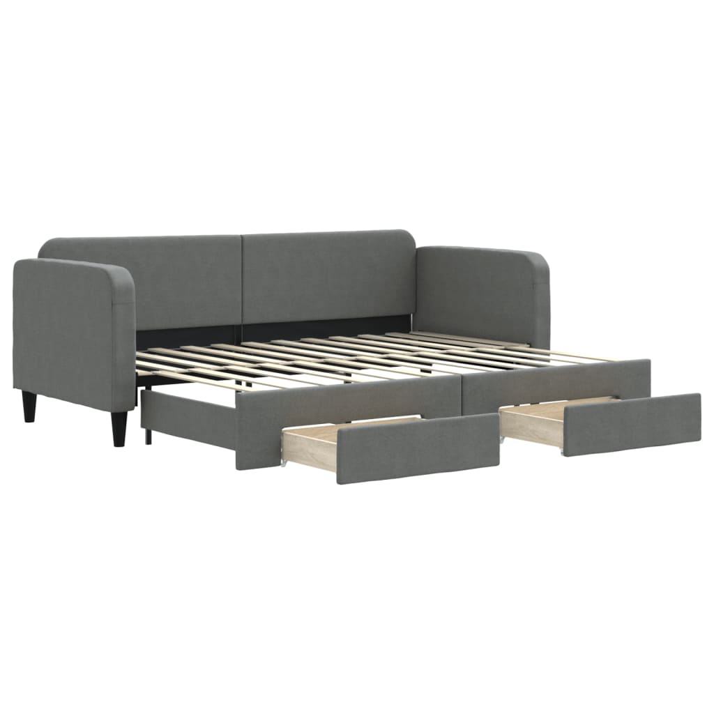 Slaapbank Onderschuifbed En Lades Stof 80 x 200 cm Donkergrijs met onderschuifbed en lade