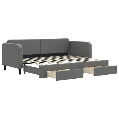 Slaapbank Onderschuifbed En Lades Stof 80 x 200 cm Donkergrijs met onderschuifbed en lade