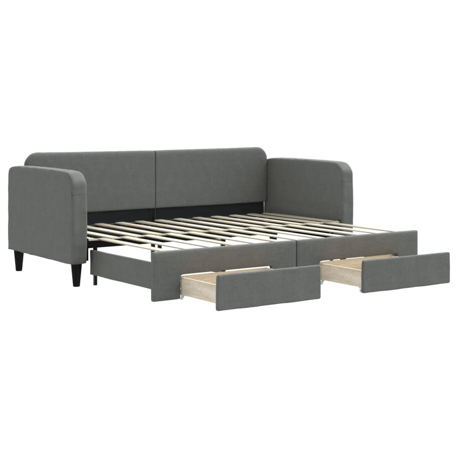 Slaapbank Onderschuifbed En Lades Stof 80 x 200 cm Donkergrijs met onderschuifbed en lade