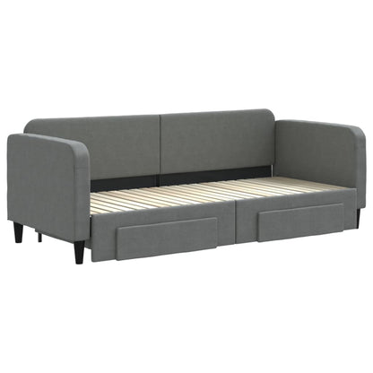Slaapbank Onderschuifbed En Lades Stof 80 x 200 cm Donkergrijs met onderschuifbed en lade