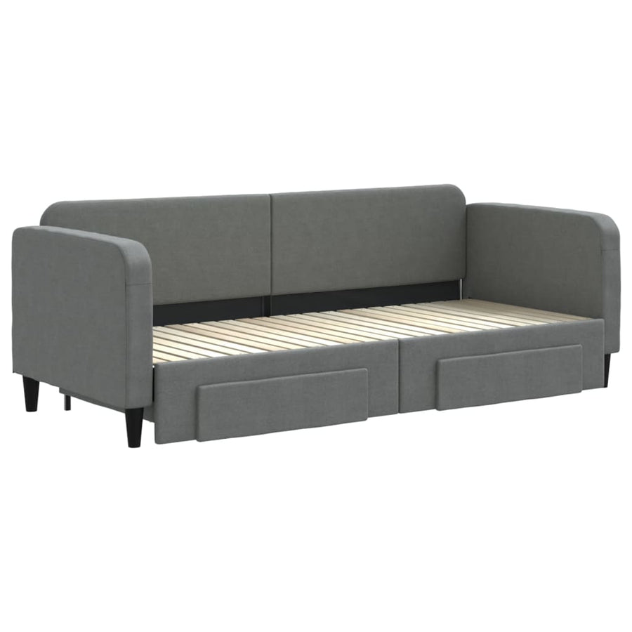 Slaapbank Onderschuifbed En Lades Stof 80 x 200 cm Donkergrijs met onderschuifbed en lade