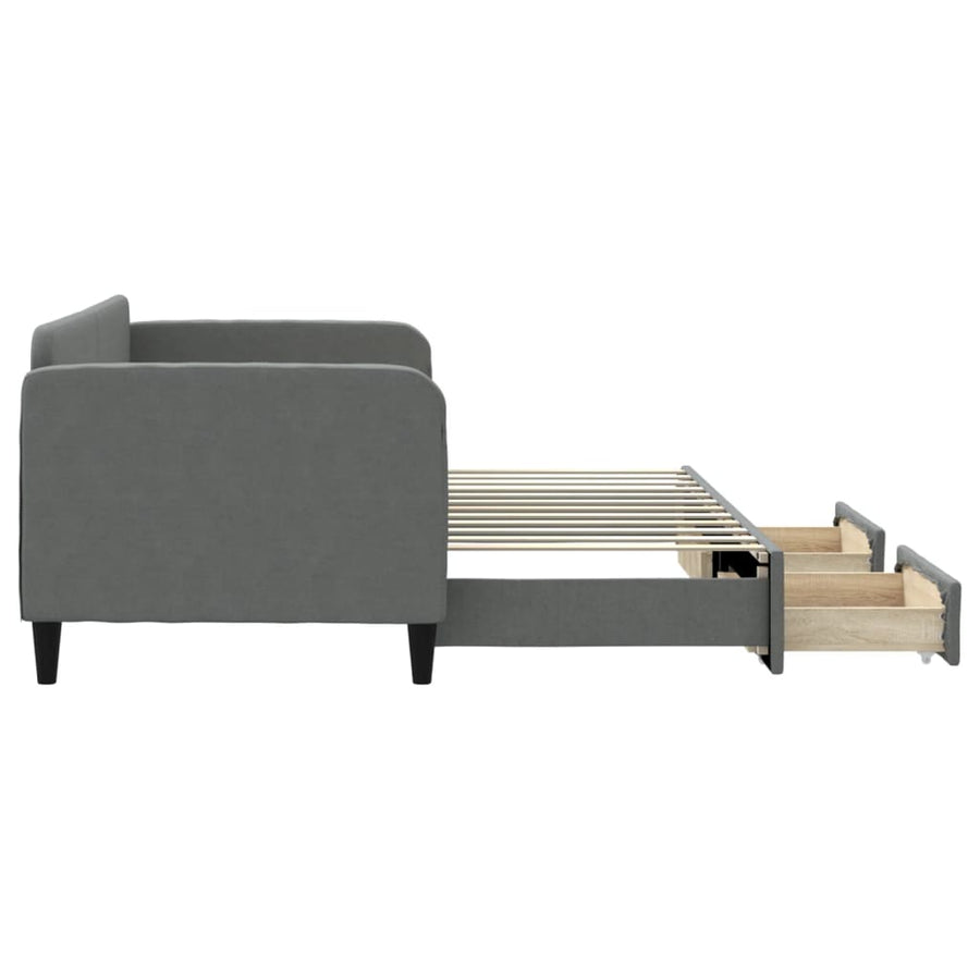 Slaapbank Onderschuifbed En Lades Stof 80 x 200 cm Donkergrijs met onderschuifbed en lade