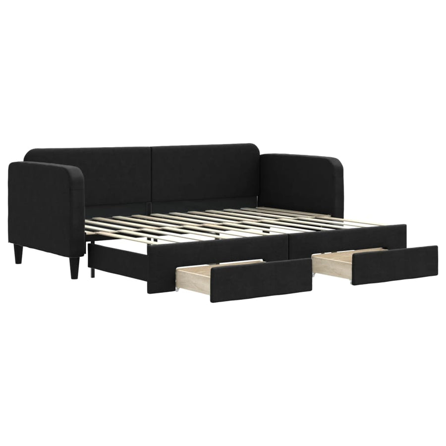 Slaapbank S Stof 80 x 200 cm Zwart met onderschuifbed en lade