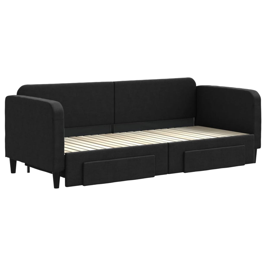 Slaapbank S Stof 80 x 200 cm Zwart met onderschuifbed en lade