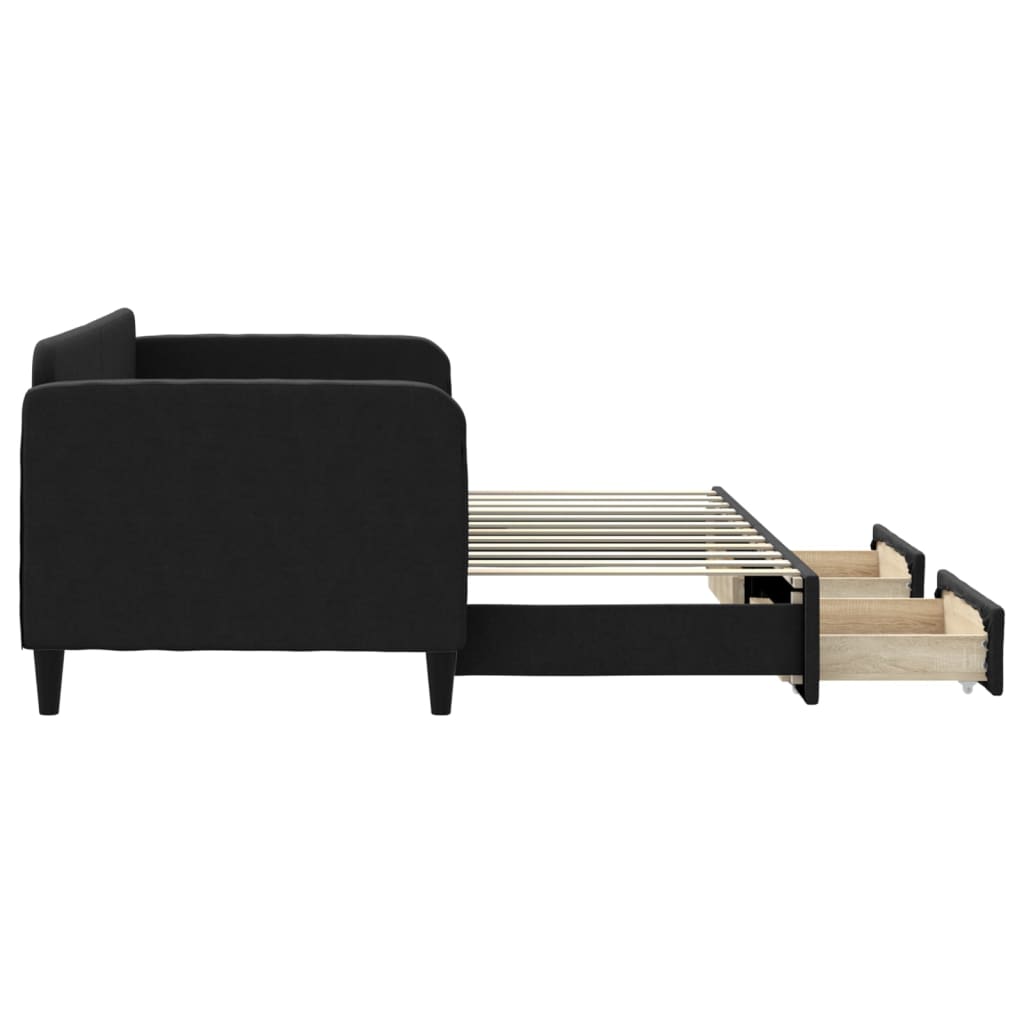 Slaapbank S Stof 80 x 200 cm Zwart met onderschuifbed en lade