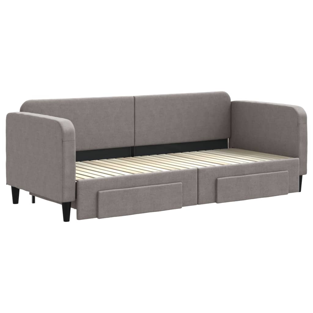 Slaapbank S Stof 80 x 200 cm Taupe met onderschuifbed en lade