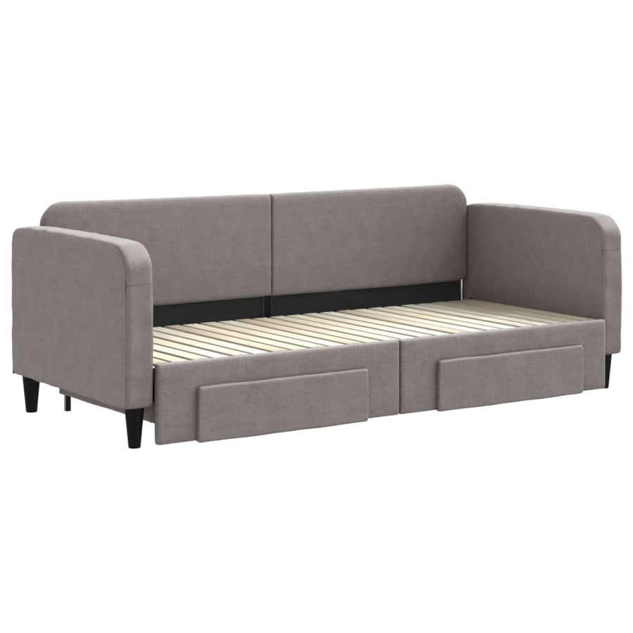 Slaapbank S Stof 80 x 200 cm Taupe met onderschuifbed en lade