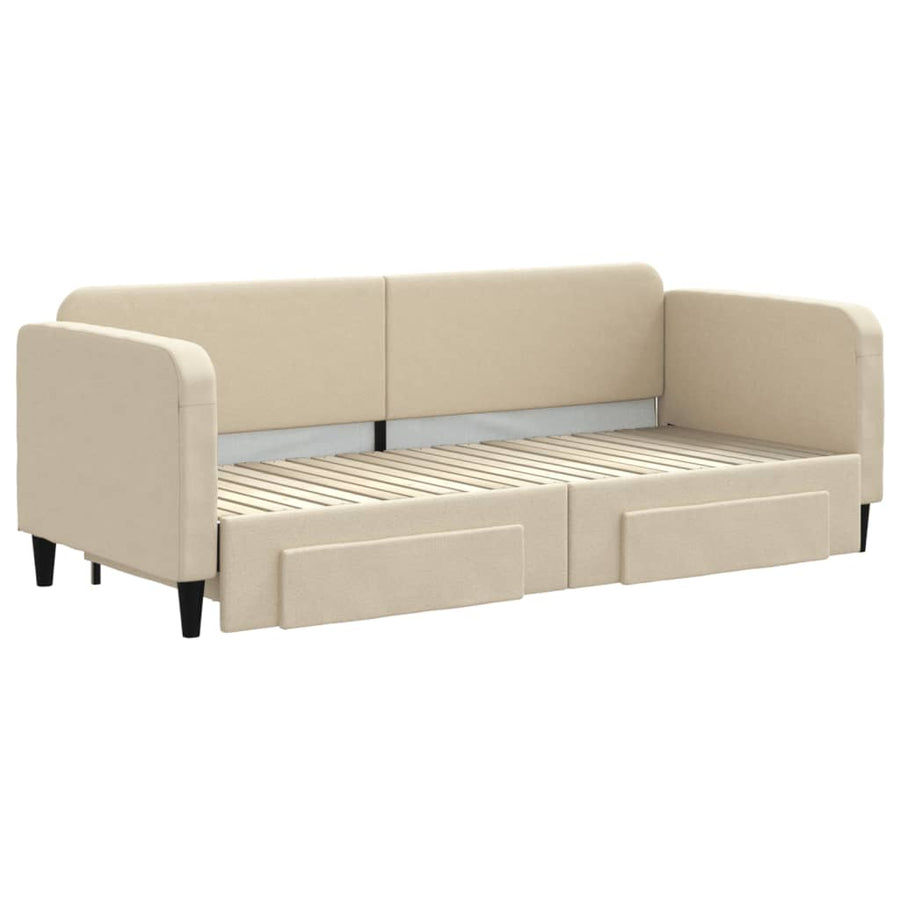 Slaapbank S Stof Kleur 80 x 200 cm Crème met onderschuifbed en lade