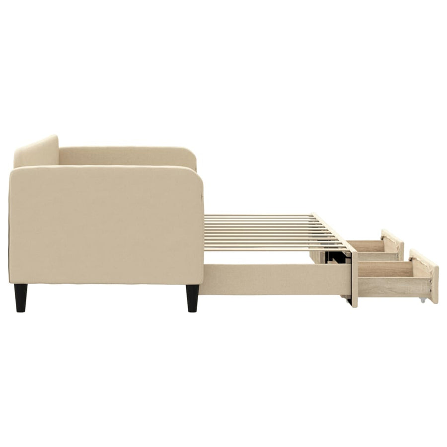 Slaapbank S Stof Kleur 80 x 200 cm Crème met onderschuifbed en lade