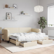 Slaapbank met onderschuifbed en lades 80x200 cm crème